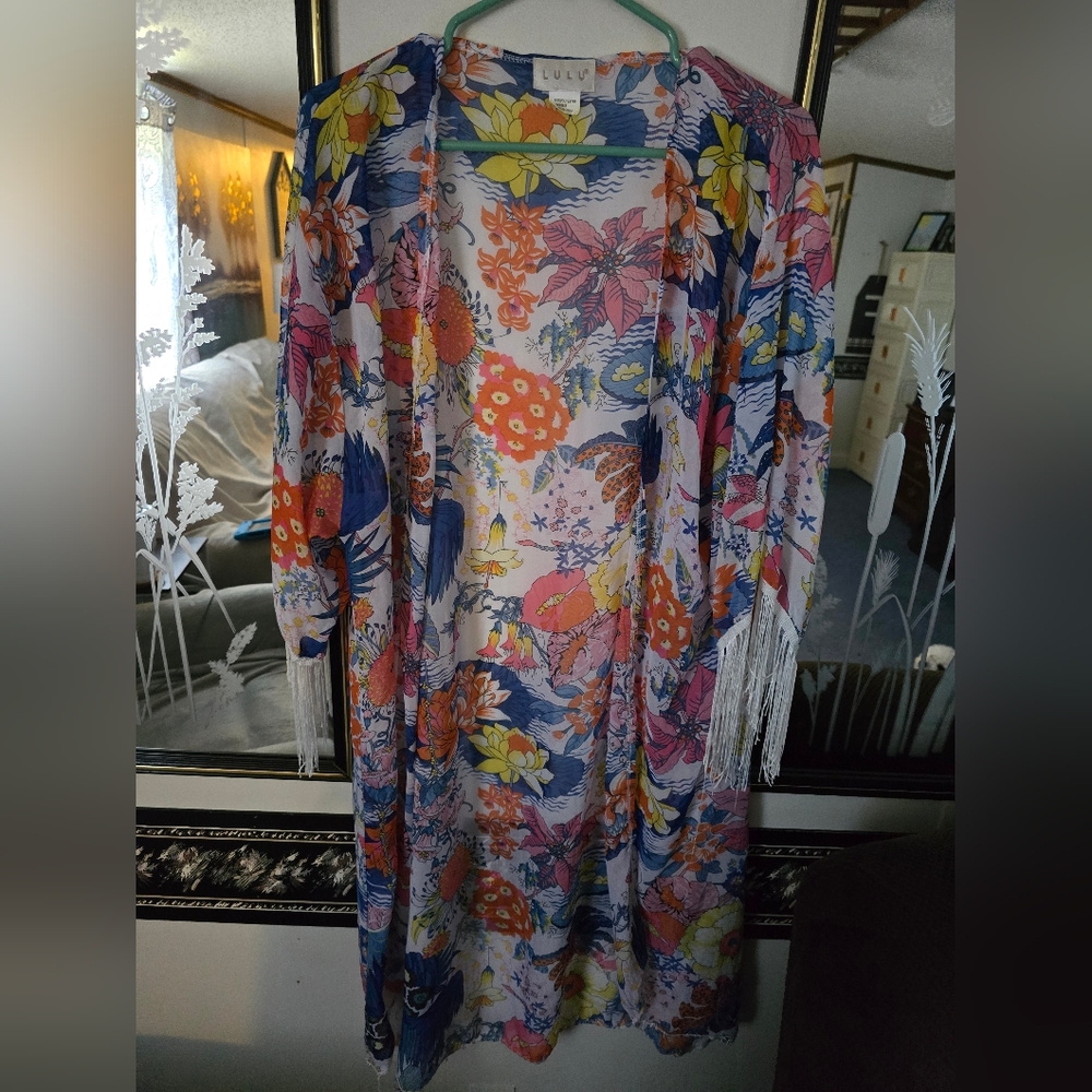 Floral Kimono with Fringe